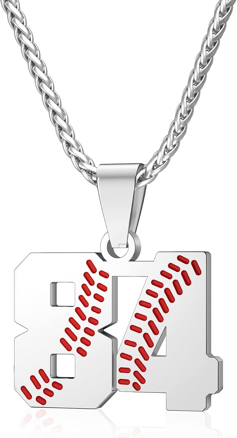 Wikavanli Personalized Baseball Jersey Number 00-99 Necklace - Stainless Steel Baseball Chain Pendant Necklace - Team Jewelry Gift for Boys, Girls, Men, Women - Image 1